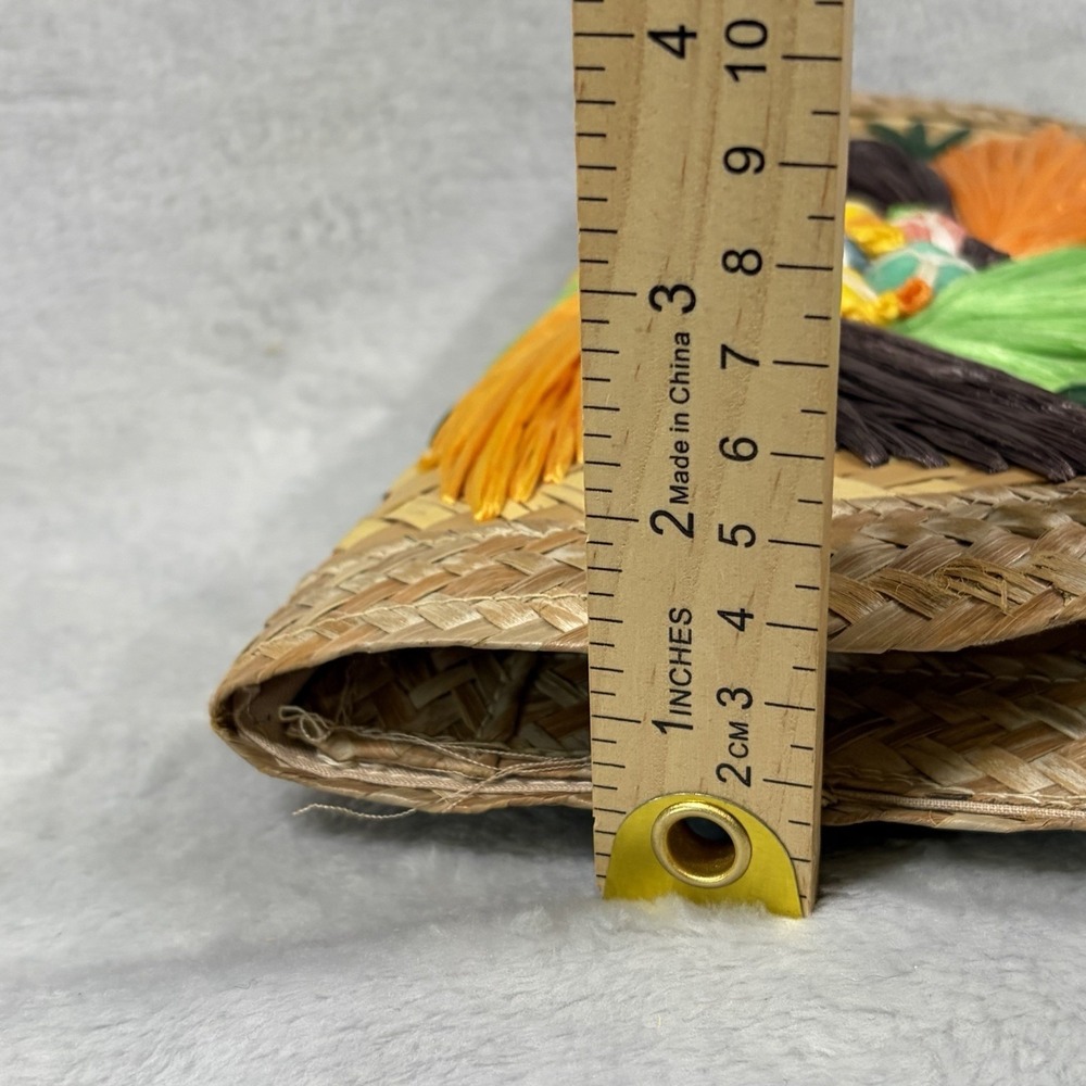 Vintage Woven Straw Envelope Clutch Colorful Raffia Tassel Beaded Boho Bag - Picture 9 of 9